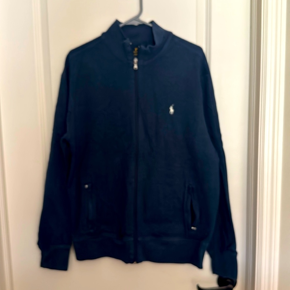 Men’s navy full zip polo sweater
